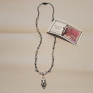 Colorful Creations Handmade Beaded Necklace Pendant Paua Green Heart Seed Bead